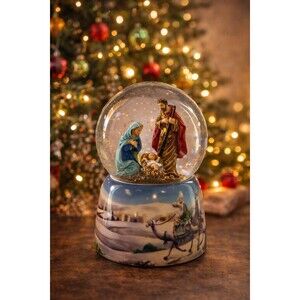 Nativity Snow Globe Music Box Silent Night Roman 5” Holy Family Xmas
